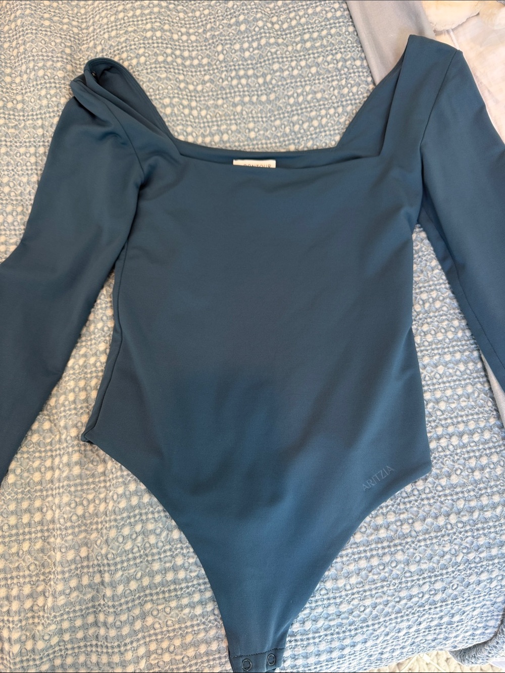 Aritzia Long-Sleeve One-Piece Bodysuit in Teal Blue